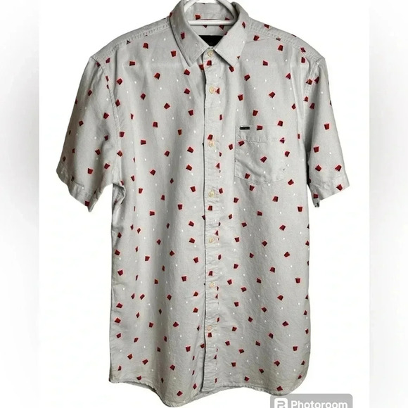 DJAB, button-down shirt, gray with Solo Cups pattern, Fun Humor PopArt Party - Picture 1 of 11